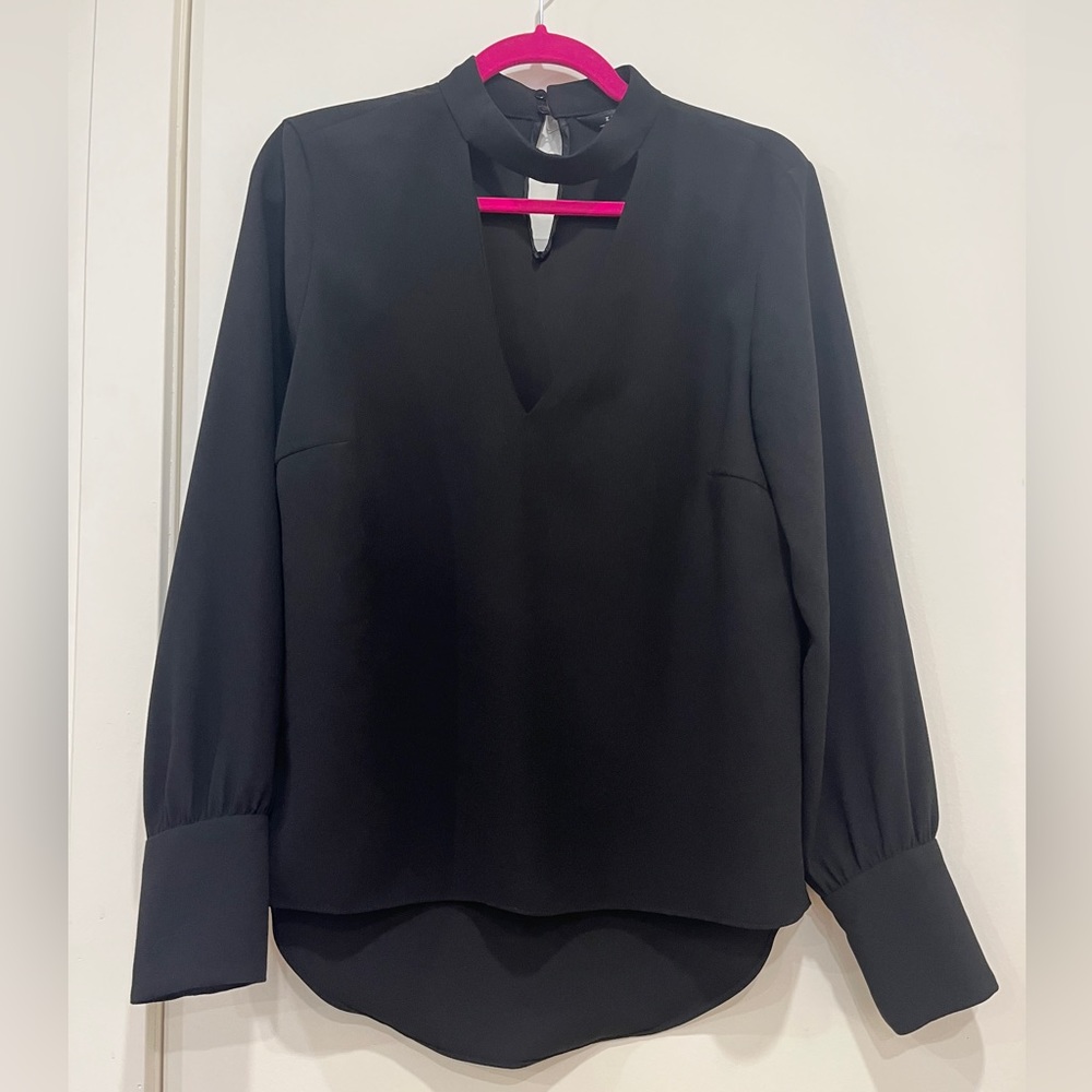 Zara Black Choker cut out V neck blouse size M